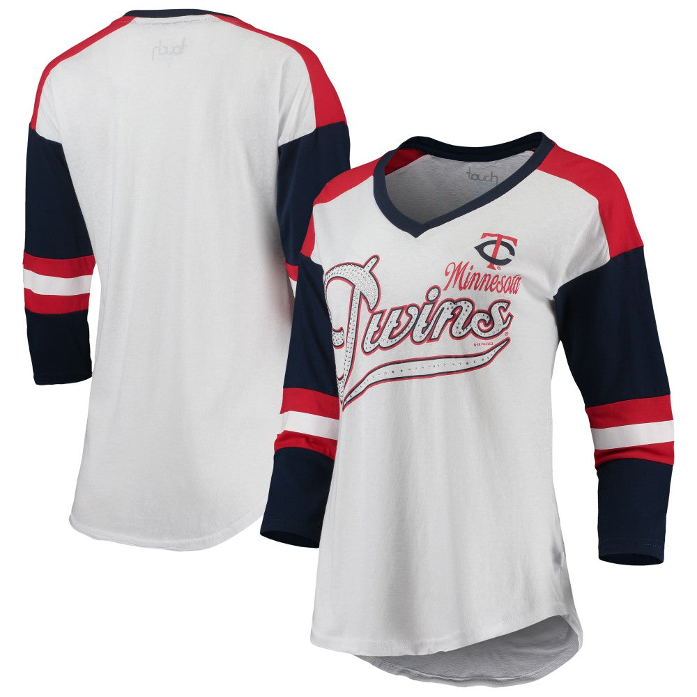 Minnesota Twins Touch Women's Base Runner 3/4-Sleeve V-Neck T-Shirt - White/Red