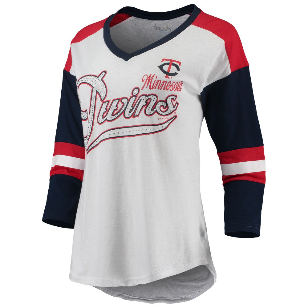Minnesota Twins Touch Women's Base Runner 3/4-Sleeve V-Neck T-Shirt - White/Red