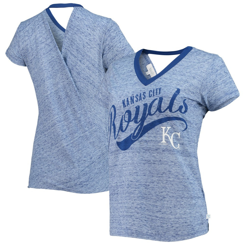 Kansas City Royals Touch Women's Hail Mary Back Wrap Space-Dye V-Neck T-Shirt - Royal