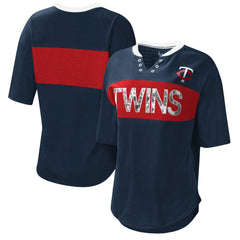 Minnesota Twins Touch Women's Lead Off Notch Neck T-Shirt - Navy/Red