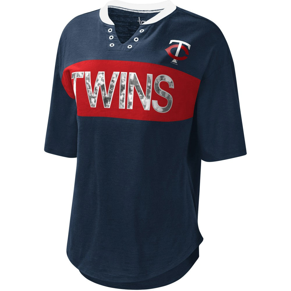 Minnesota Twins Touch Women's Lead Off Notch Neck T-Shirt - Navy/Red
