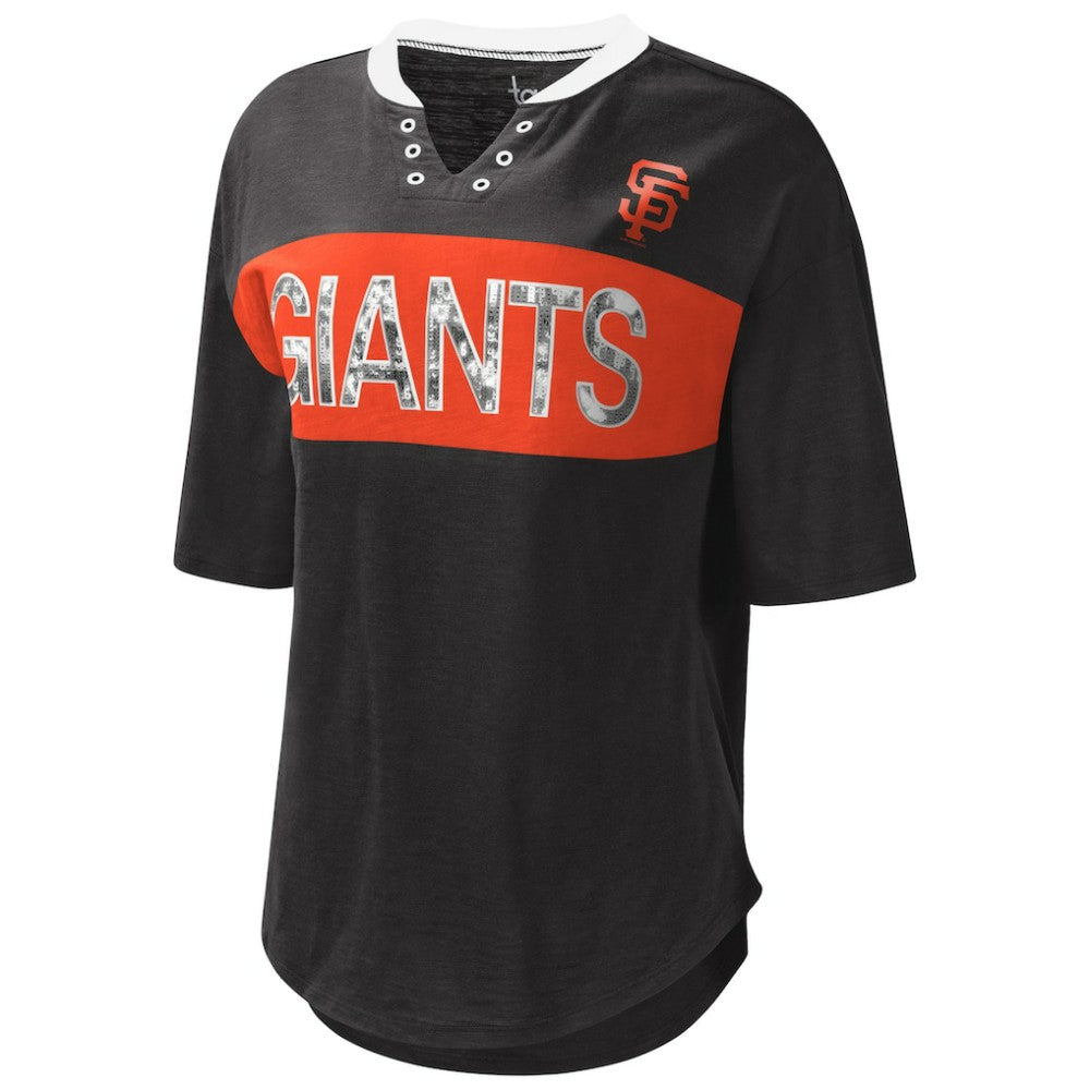 San Francisco Giants Touch Women's Lead Off Notch Neck T-Shirt - Black/Orange