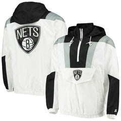 Brooklyn Nets Starter Striker Crinkle Half-Zip Hoodie Jacket - White shop