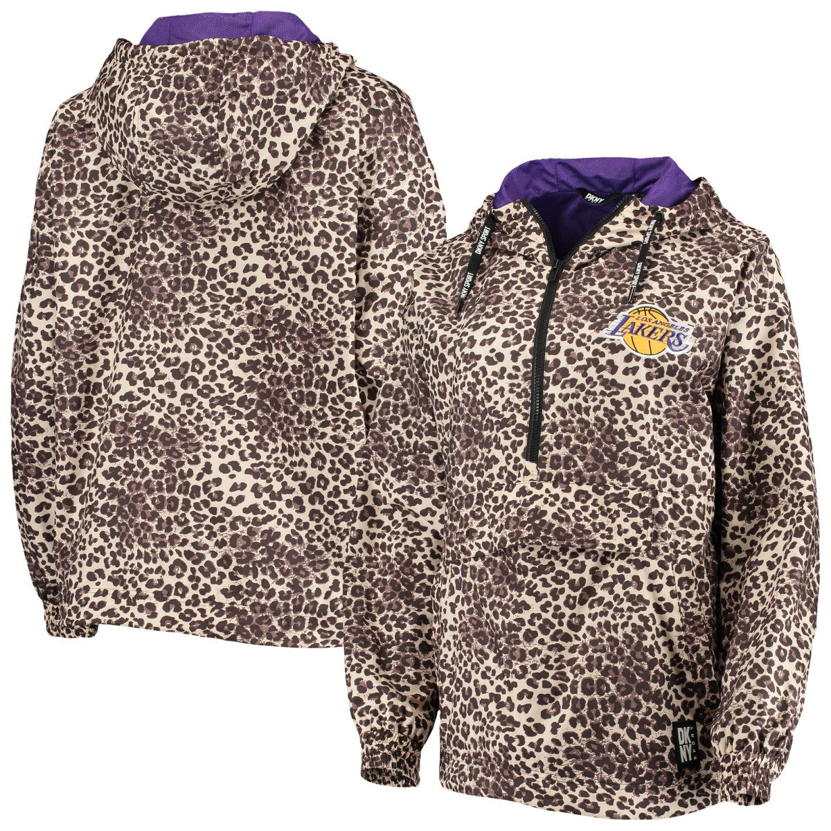 Los Angeles Lakers DKNY Sport Women's Gabriella Windbreaker Half-Zip Hoodie - Leopard sale
