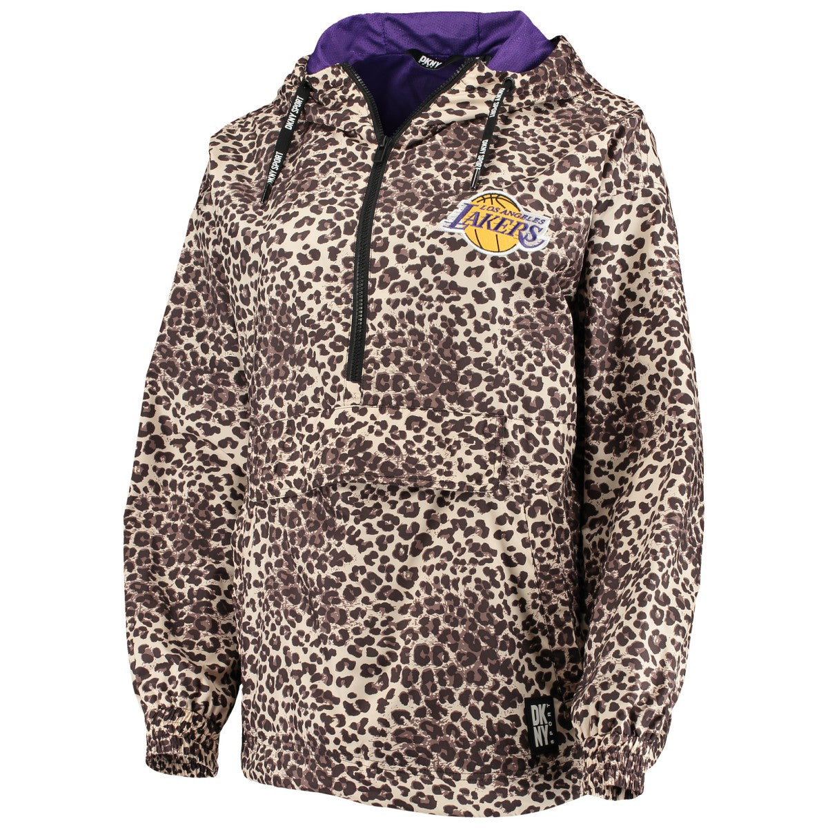 Los Angeles Lakers DKNY Sport Women's Gabriella Windbreaker Half-Zip Hoodie - Leopard sale