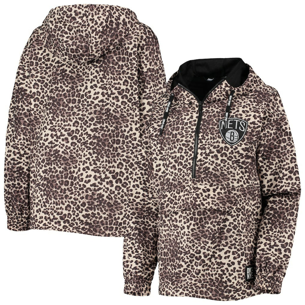 Brooklyn Nets DKNY Sport Women's Gabriella Windbreaker Half-Zip Hoodie - Leopard discount