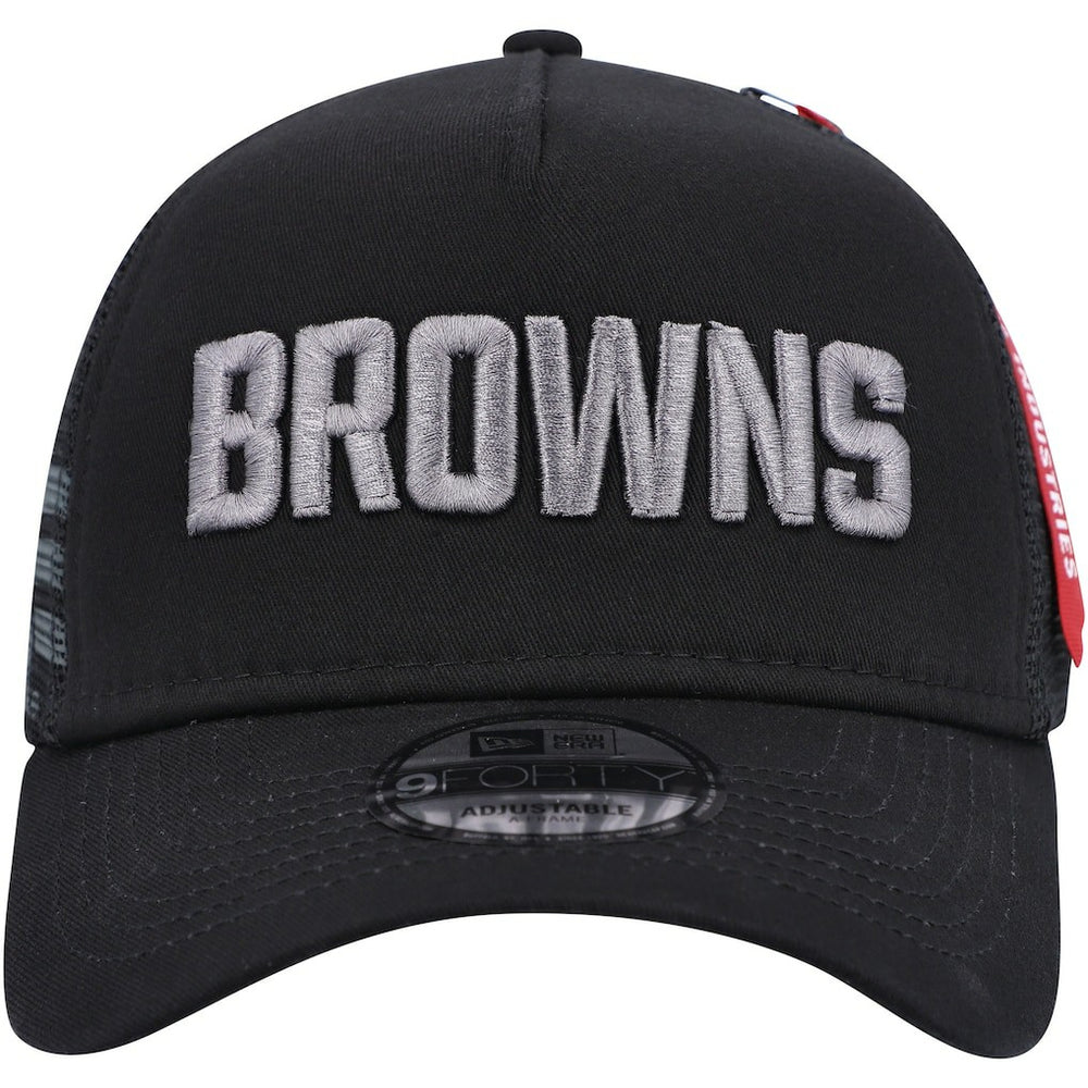 Cleveland Browns New Era x Alpha Industries A-Frame 9FORTY Trucker Snapback Hat - Black cheap
