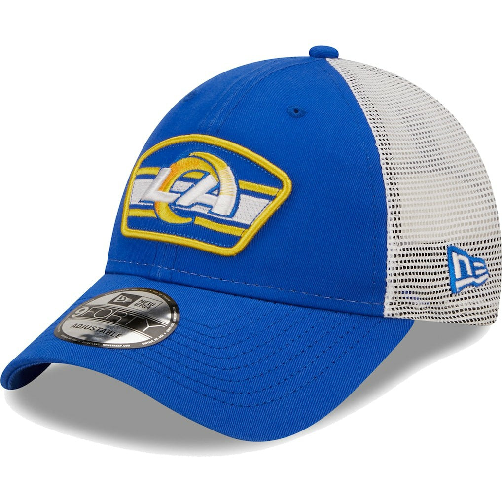 Los Angeles Rams New Era Logo Patch Trucker 9FORTY Snapback Hat - Royal/White on sale