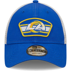 Los Angeles Rams New Era Logo Patch Trucker 9FORTY Snapback Hat - Royal/White on sale