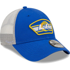 Los Angeles Rams New Era Logo Patch Trucker 9FORTY Snapback Hat - Royal/White on sale