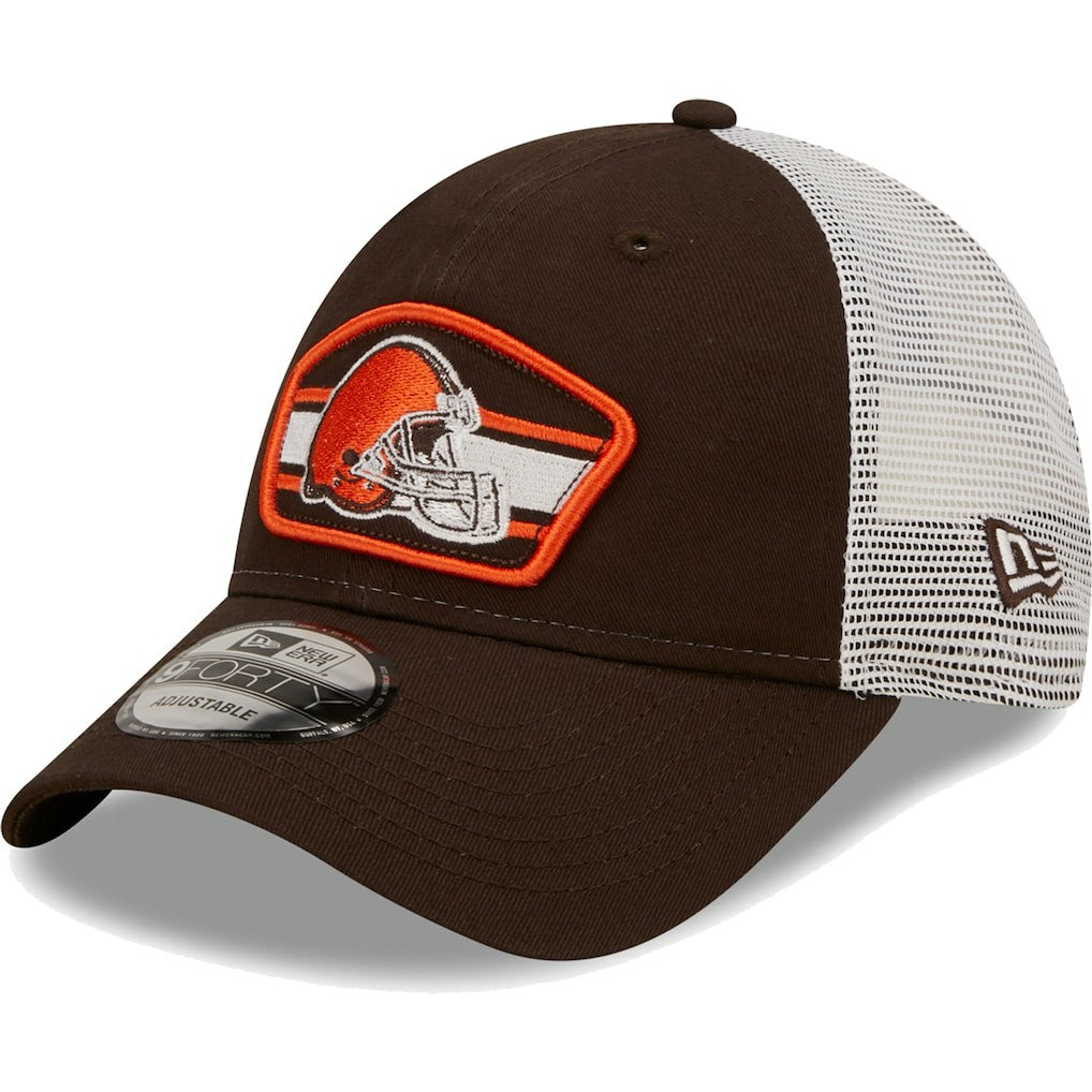 Cleveland Browns New Era Logo Patch Trucker 9FORTY Snapback Hat - Brown/White outlet