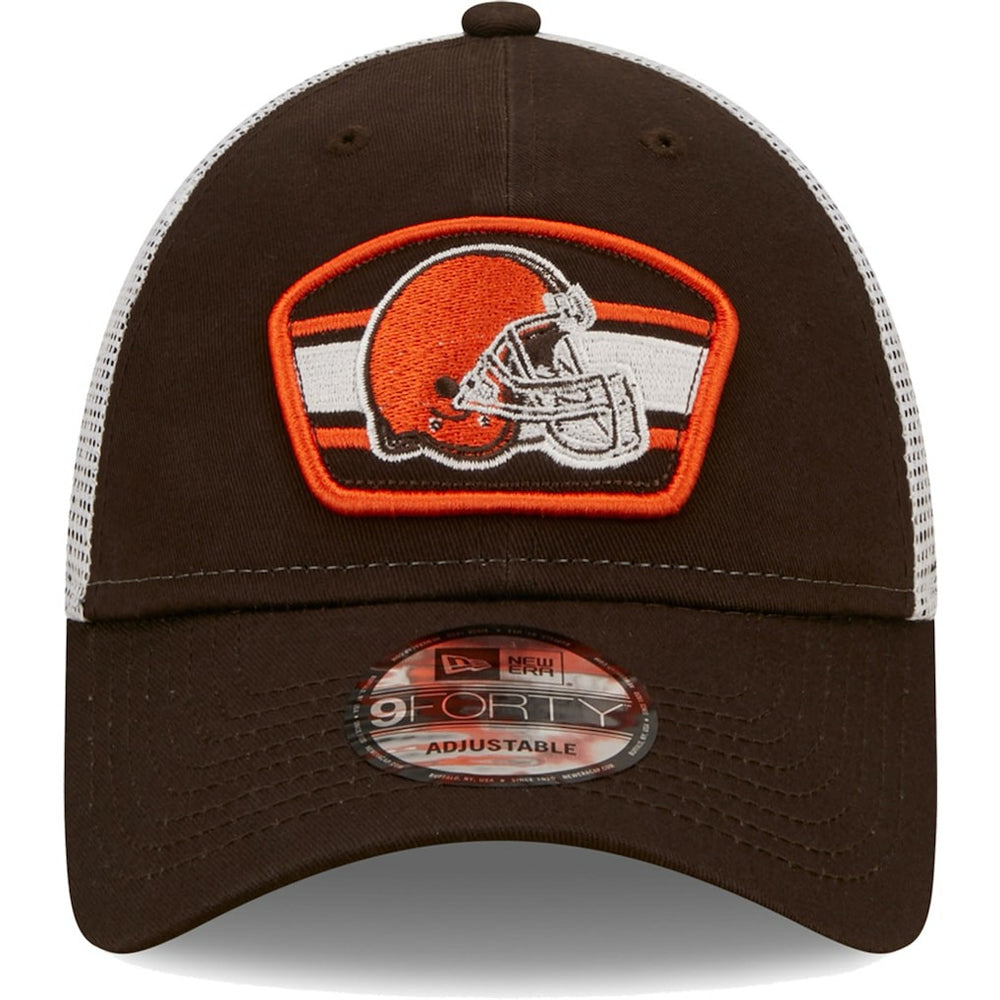 Cleveland Browns New Era Logo Patch Trucker 9FORTY Snapback Hat - Brown/White outlet