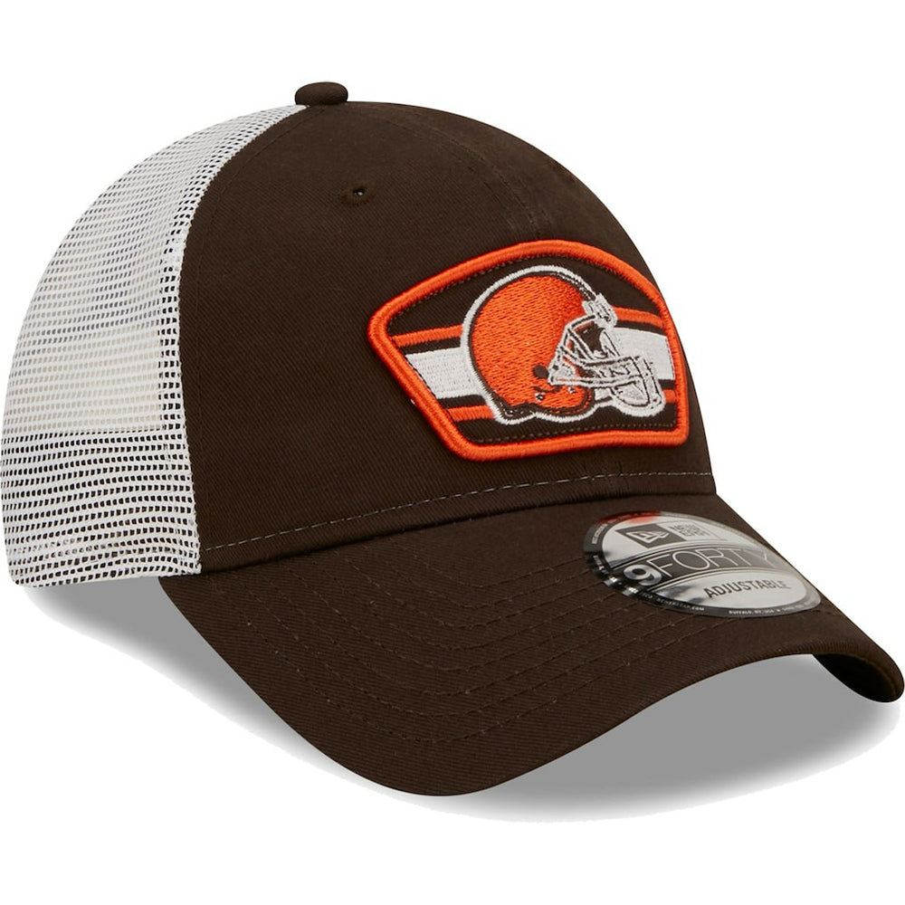 Cleveland Browns New Era Logo Patch Trucker 9FORTY Snapback Hat - Brown/White outlet