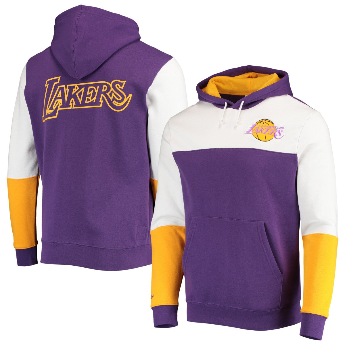 Los Angeles Lakers Hardwood Classics Fusion 2.0 Colorblock Pullover Hoodie - Purple | Mitchell & Ness for sale