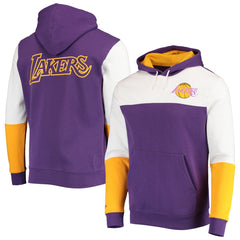 Los Angeles Lakers Hardwood Classics Fusion 2.0 Colorblock Pullover Hoodie - Purple | Mitchell & Ness for sale