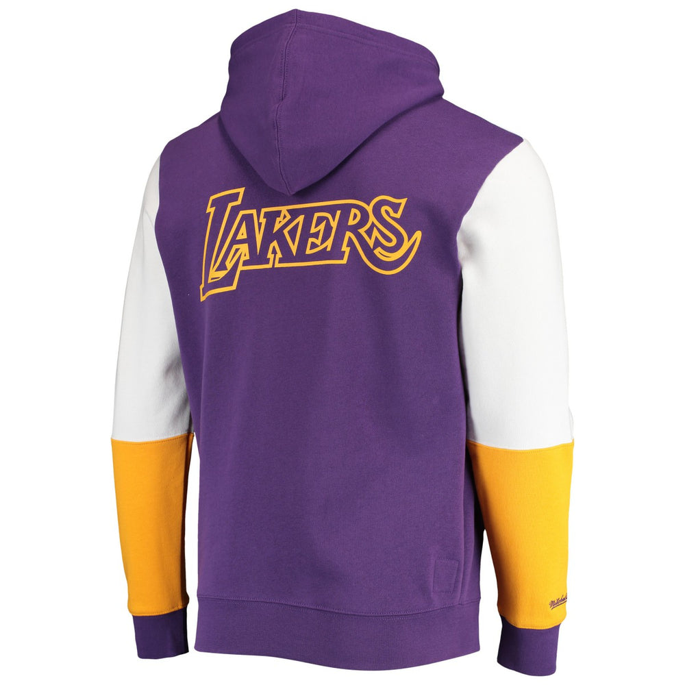 Los Angeles Lakers Hardwood Classics Fusion 2.0 Colorblock Pullover Hoodie - Purple | Mitchell & Ness for sale
