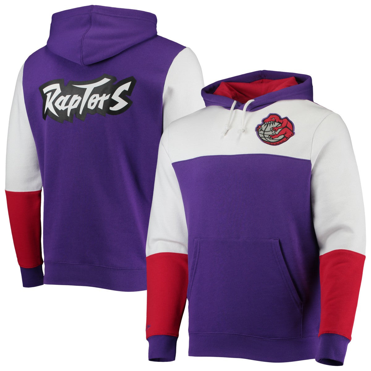 Toronto Raptors Hardwood Classics Fusion 2.0 Colorblock Pullover Hoodie - Purple | Mitchell & Ness for sale