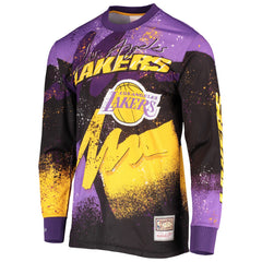 Los Angeles Lakers Hardwood Classics Hyper Hoops Moto Sublimated Long Sleeve T-Shirt - Purple | Mitchell & Ness on sale