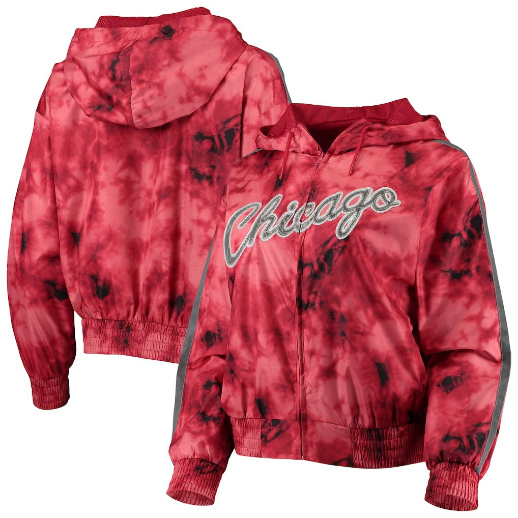 Chicago Bulls Women's Galaxy Sublimated Windbreaker Pullover Full-Zip Hoodie sale - Red | Mitchell & Ness online