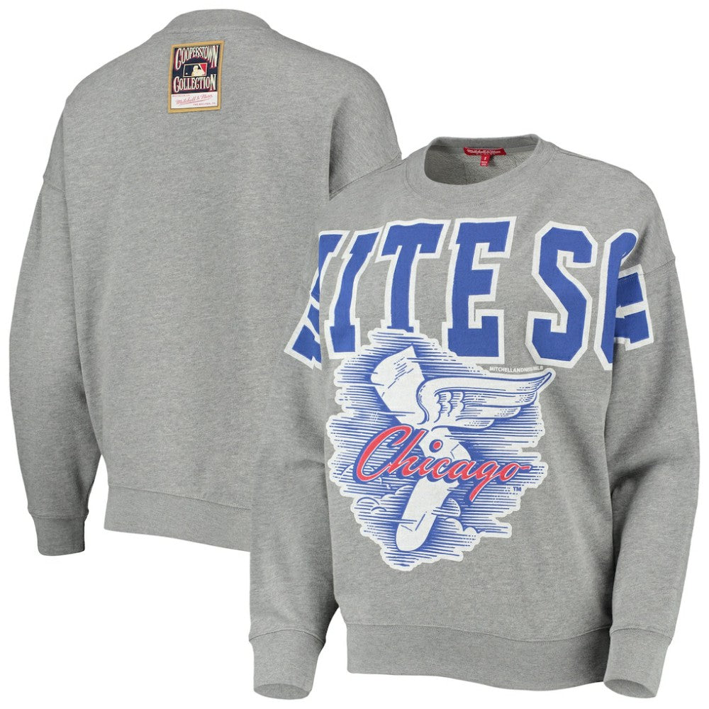 Chicago White Sox Women's Cooperstown Collection Logo Lightweight Pullover Sweatshirt - Heathered Gray | Mitchell & Ness