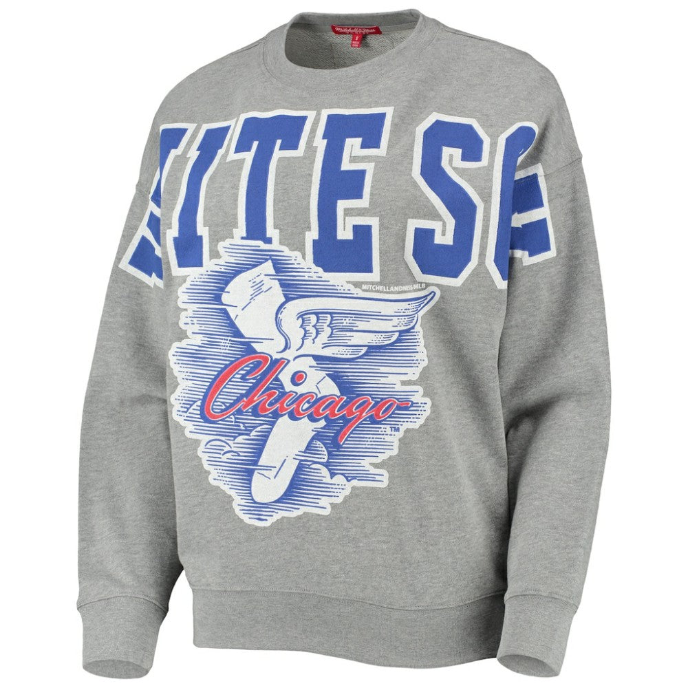 Chicago White Sox Women's Cooperstown Collection Logo Lightweight Pullover Sweatshirt - Heathered Gray | Mitchell & Ness