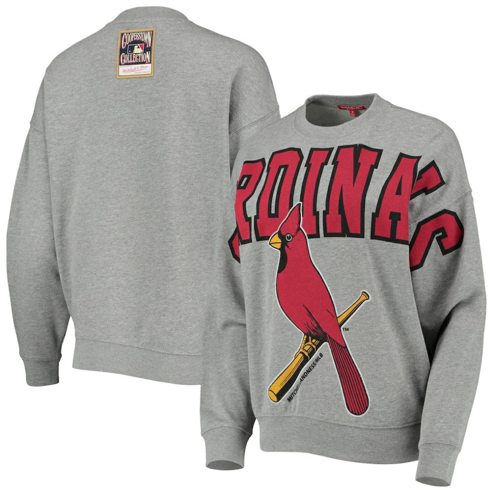 St. Louis Cardinals Women's Cooperstown Collection Logo Lightweight Pullover Sweatshirt - Heathered Gray | Mitchell & Ness