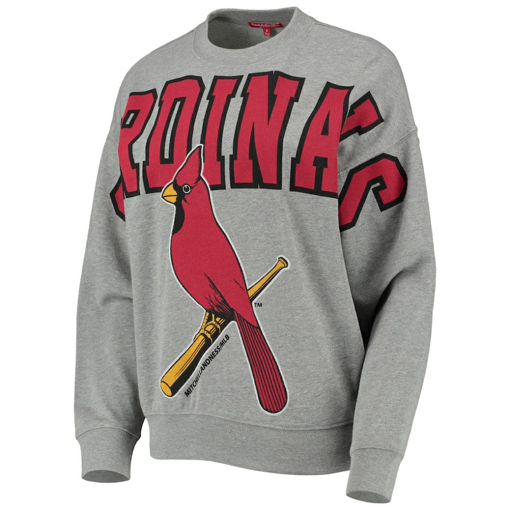 St. Louis Cardinals Women's Cooperstown Collection Logo Lightweight Pullover Sweatshirt - Heathered Gray | Mitchell & Ness
