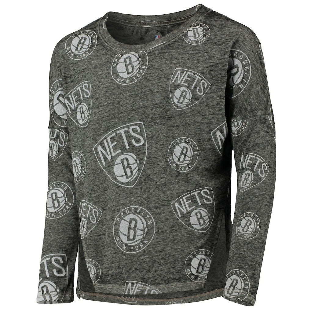 Brooklyn Nets Girls Youth Back in Action Long Sleeve T-Shirt - Heathered Black on sale