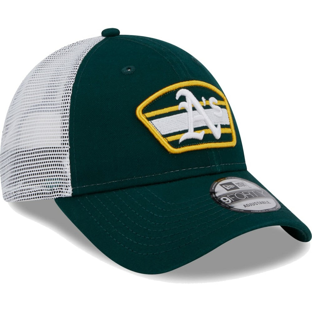 Athletics Logo Patch 9FORTY Trucker Snapback Hat - Green/White | New Era