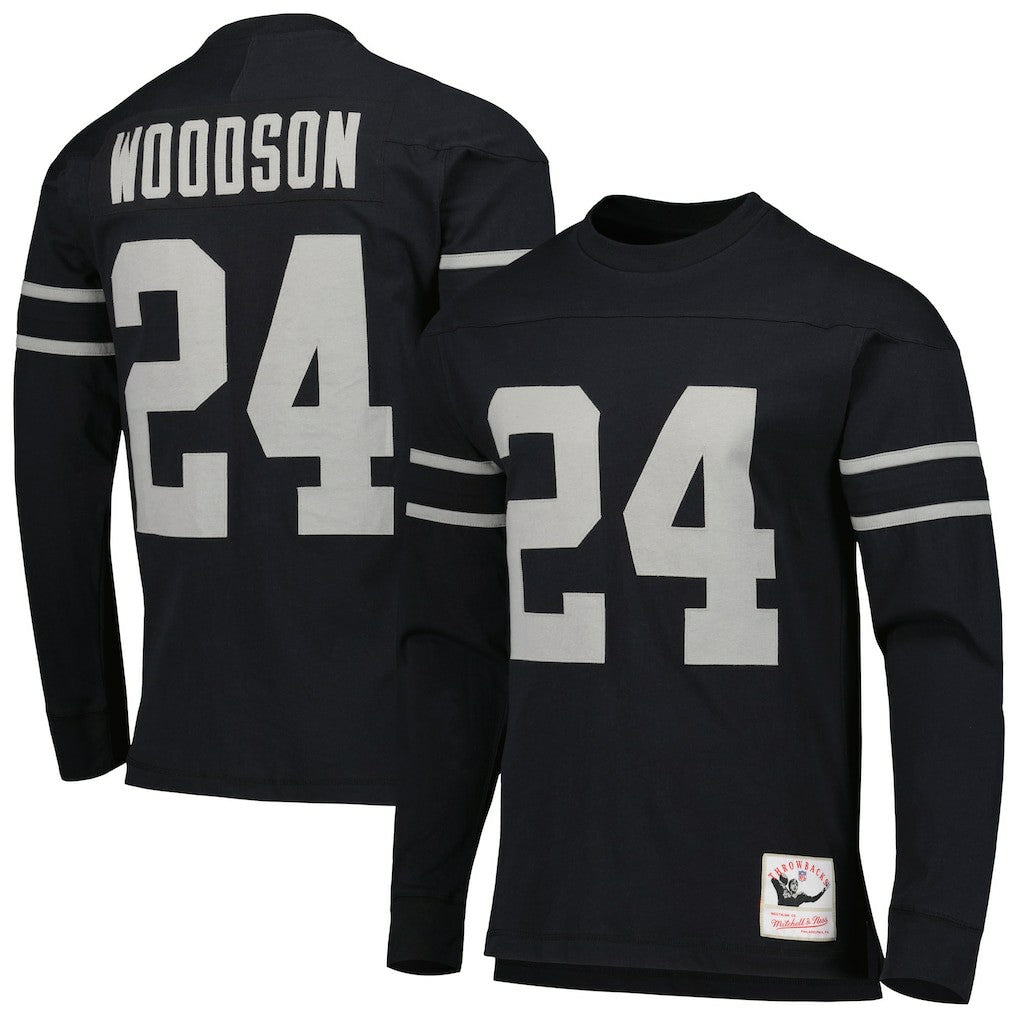 Charles Woodson Oakland Raiders Retired Player Name & Number Long Sleeve Top - Black on sale