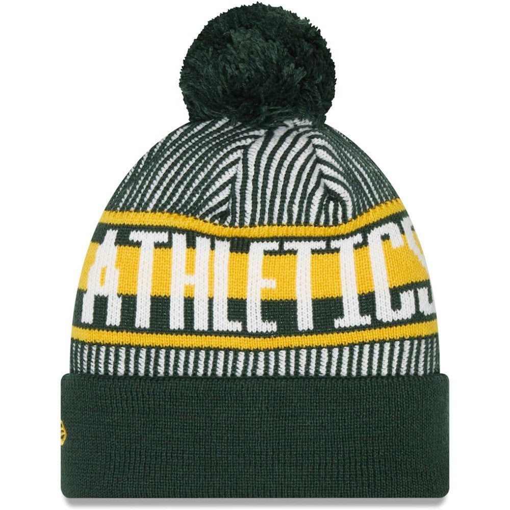 Athletics Striped Cuffed Knit Hat with Pom - Green | New Era
