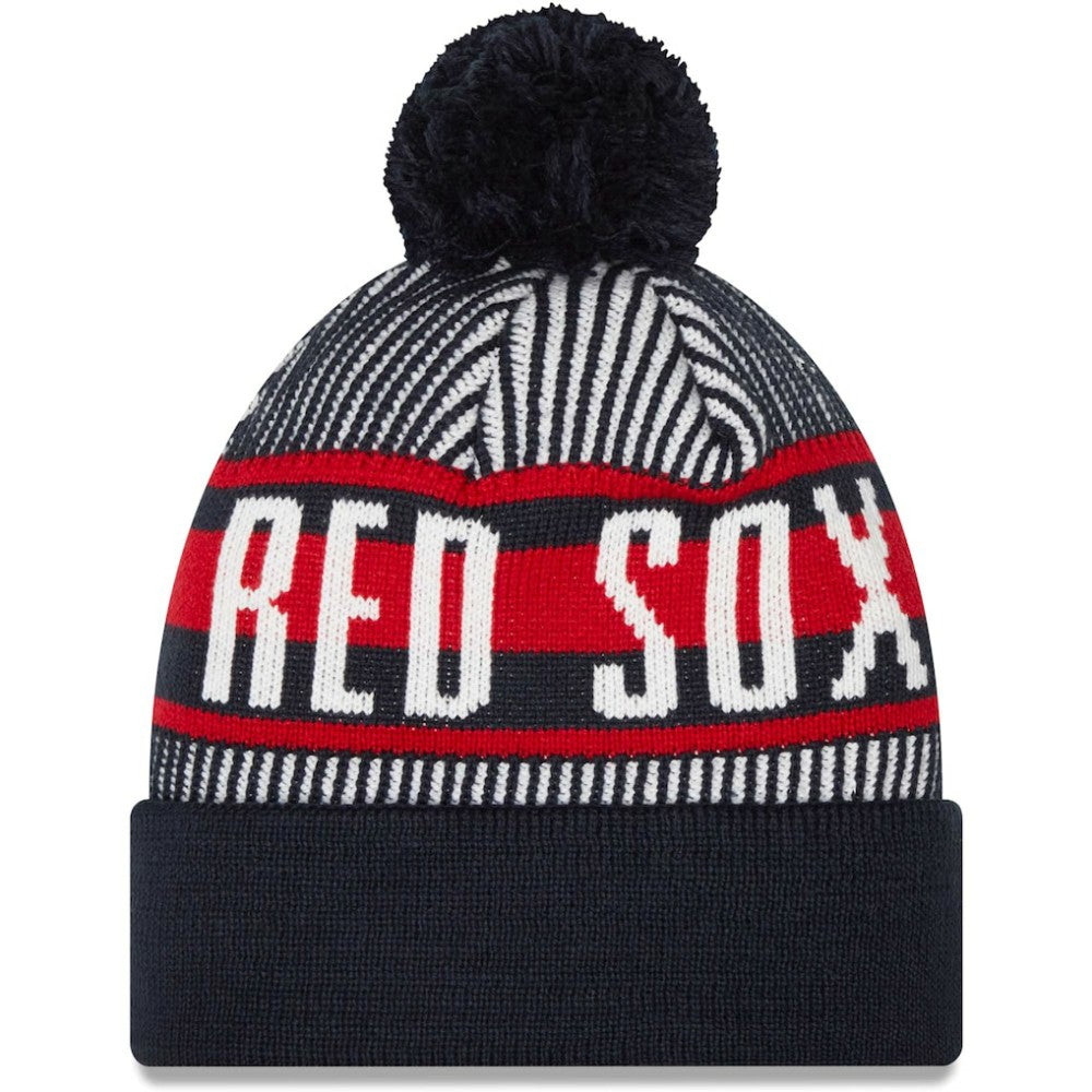 Boston Red Sox Striped Cuffed Knit Hat with Pom - Navy | New Era