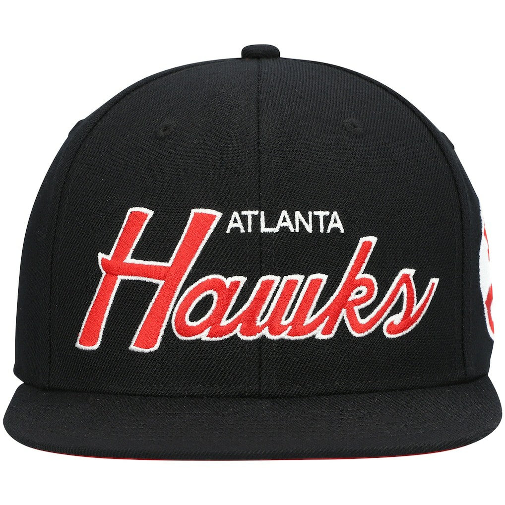 Atlanta Hawks Hardwood Classics Script 2.0 Snapback Hat - Black | Mitchell & Ness for sale