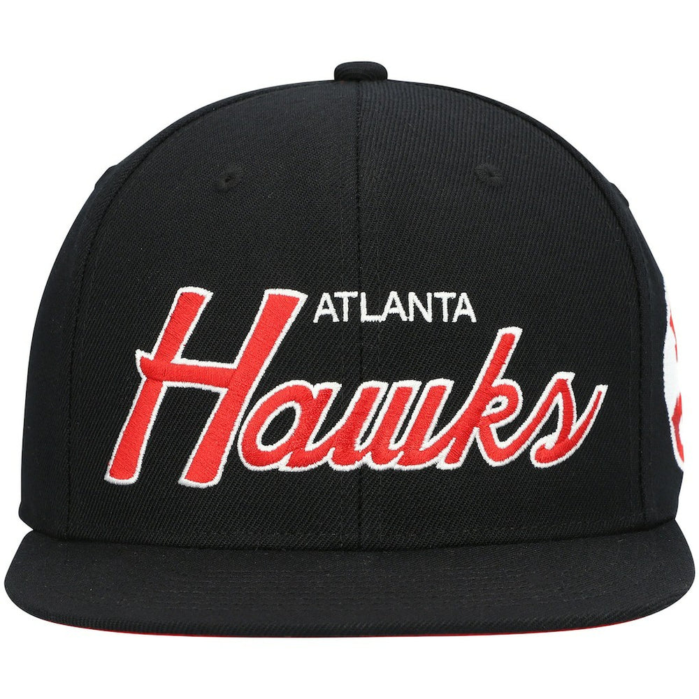Atlanta Hawks Hardwood Classics Script 2.0 Snapback Hat - Black | Mitchell & Ness for sale