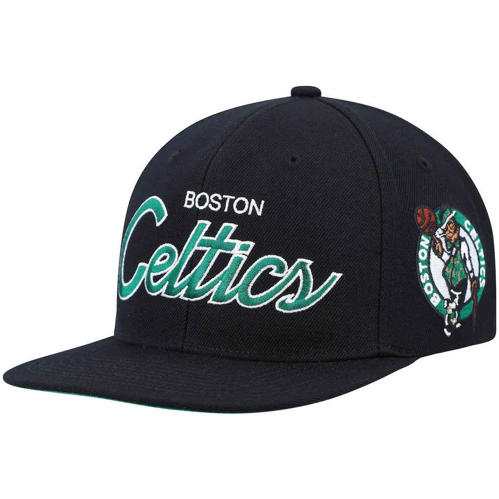 Boston Celtics Hardwood Classics Script 2.0 Snapback Hat - Black | Mitchell & Ness on sale