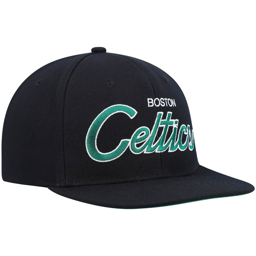 Boston Celtics Hardwood Classics Script 2.0 Snapback Hat - Black | Mitchell & Ness on sale