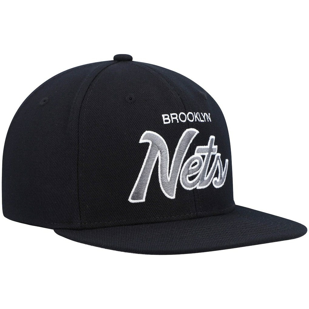 Brooklyn Nets Hardwood Classics Script 2.0 Snapback Hat - Black | Mitchell & Ness discount