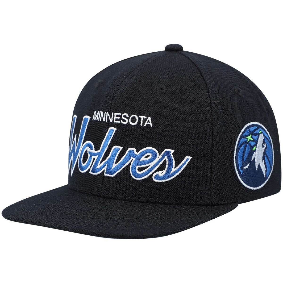 Minnesota Timberwolves Hardwood Classics Script 2.0 Snapback Hat - Black | Mitchell & Ness for sale
