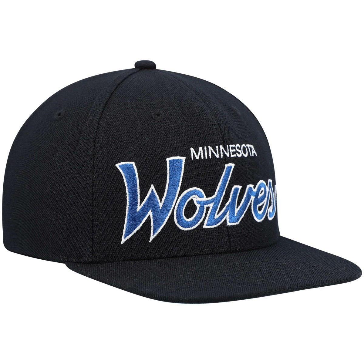 Minnesota Timberwolves Hardwood Classics Script 2.0 Snapback Hat - Black | Mitchell & Ness for sale