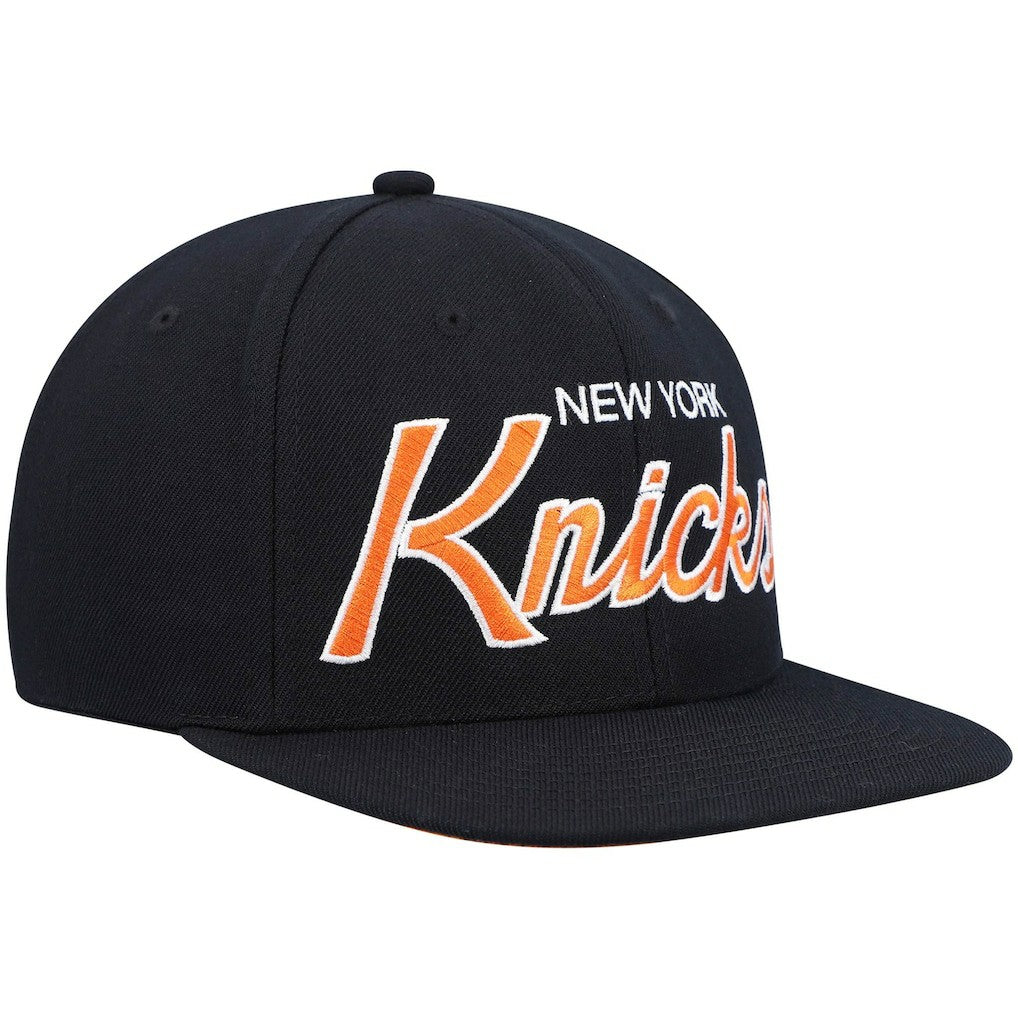 New York Knicks Hardwood Classics Script 2.0 Snapback Hat - Black | Mitchell & Ness sale