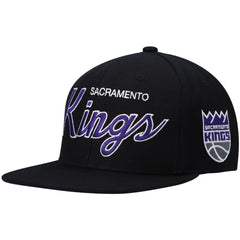 Sacramento Kings Hardwood Classics Script 2.0 Snapback Hat - Black | Mitchell & Ness outlet