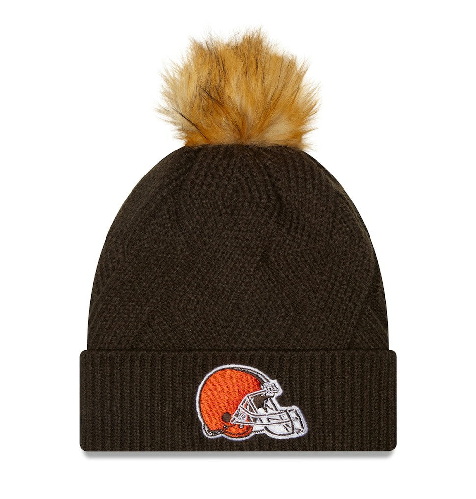 Cleveland Browns New Era Women's Snowy Cuffed Knit Hat with Pom - Brown discount