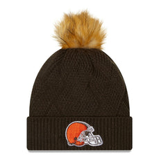 Cleveland Browns New Era Women's Snowy Cuffed Knit Hat with Pom - Brown discount