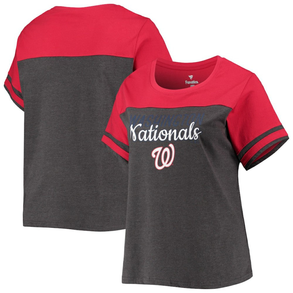 Washington Nationals Women's Plus Size Colorblock T-Shirt - Heathered Charcoal/Red