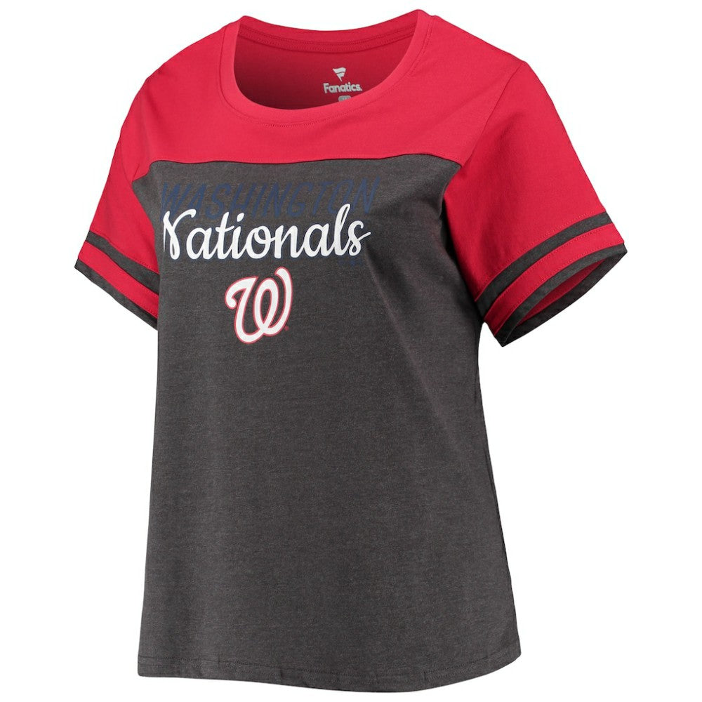 Washington Nationals Women's Plus Size Colorblock T-Shirt - Heathered Charcoal/Red