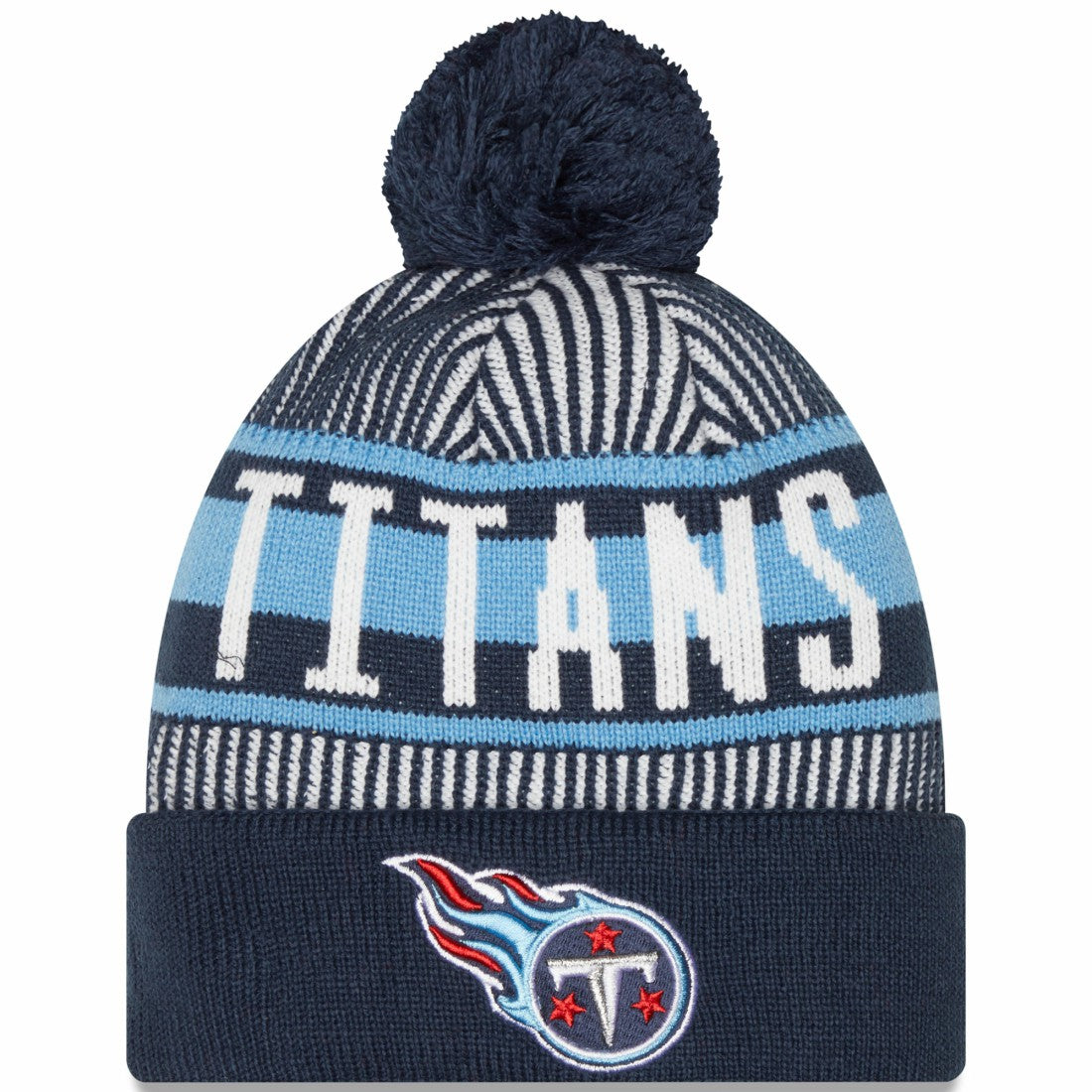 Tennessee Titans New Era Striped Cuffed Knit Hat with Pom - Navy sale