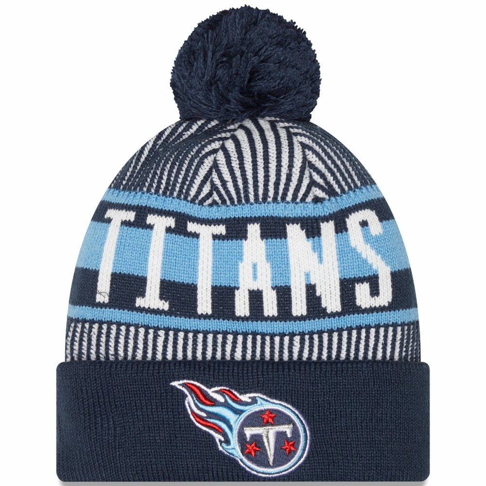 Tennessee Titans New Era Striped Cuffed Knit Hat with Pom - Navy sale