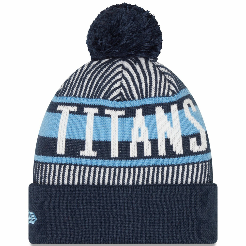 Tennessee Titans New Era Striped Cuffed Knit Hat with Pom - Navy sale