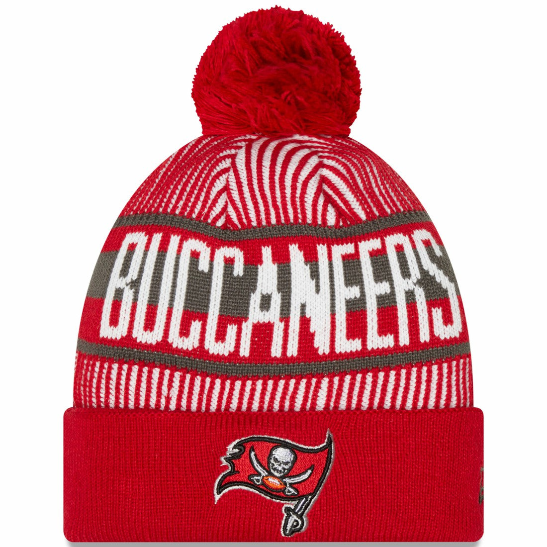 Tampa Bay Buccaneers New Era Striped Cuffed Knit Hat with Pom - Red outlet