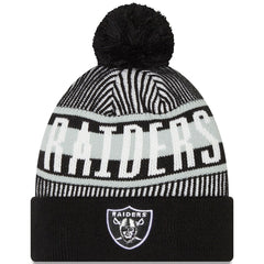 Las Vegas Raiders New Era Striped Cuffed Knit Hat with Pom - Black outlet